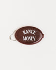 Brown pouch with 'RANGE MONEY' text on a white background