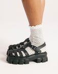 Maude Ruffle Sock - Black/White Chevron