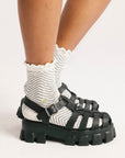 Maude Ruffle Sock - Black/White Chevron