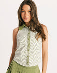 Barbie Top - Putting Green/White Chevron