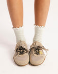 Maude Ruffle Sock - Putting Green/White Chevron