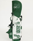 Green and white golf bag on a white background