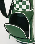 Green sports bag with a checkered pattern on a white background