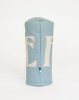 Smoke blue golf club head cover with a white 'FORE' logo on a white background