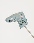 Smoke blue Fore All golf club head cover with decorative patterns on a white background
