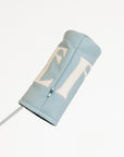 Smoke blue golf club head cover with a white 'FORE' logo on a white background