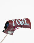 Merlot Fore All golf club head cover with decorative patterns on a white background