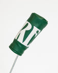 Green golf club head cover with a white logo on a white background