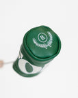 Green golf club head cover with a white logo on a white background