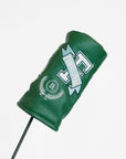 Green Kai driver golf club head cover with branding on a white background