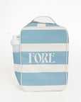 Blue and white striped shoe bag with 'FORE' text on a white background