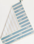 Striped towel with 'FORE' text on a white background