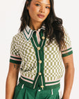 Confidence Cardigan - Putting Green/White Checkered