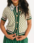 Confidence Cardigan - Putting Green/White Checkered