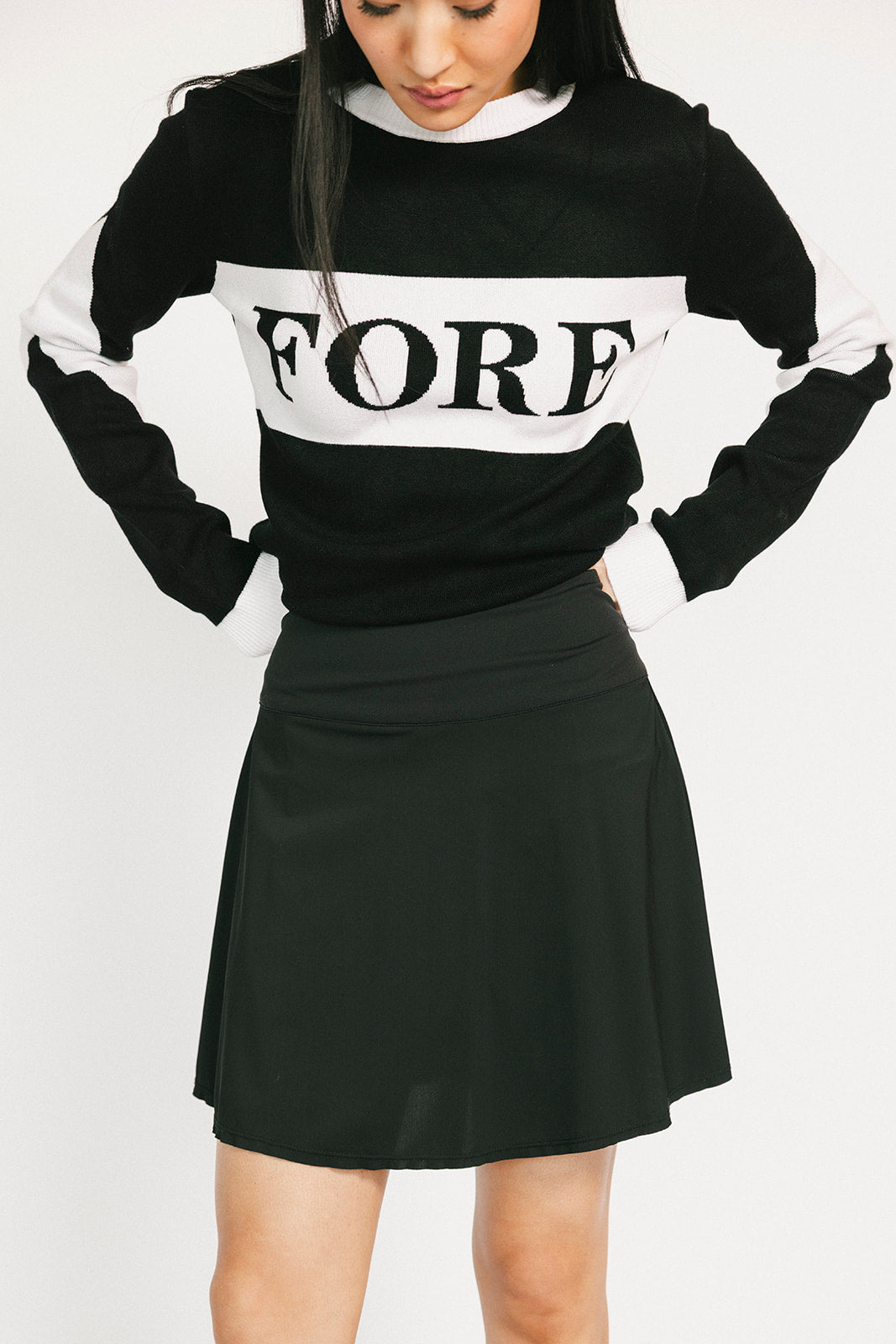 Marianne Skirt - Black with White Shorts – foreall.com