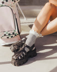 Maude Ruffle Sock - Black/White Chevron
