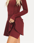 Merlot Marie long-sleeve top and Manhattan skirt on a white background