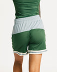 Green Fletcher athletic shorts with Fore All logos on a plain background