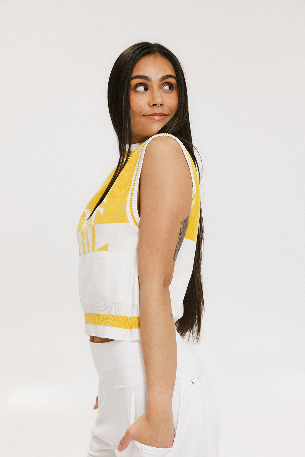 Fore Sleeveless Sweater - Mustard/Whitea – foreall.com