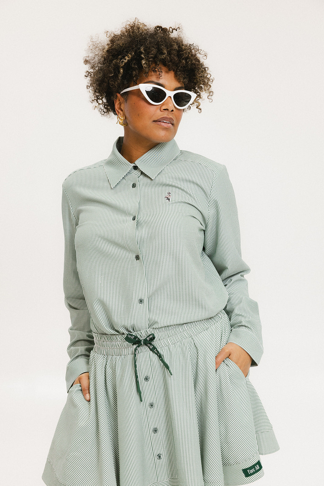 Victoria Button Up - Green Stripe L Victoria Button Up - Green Stripe L
