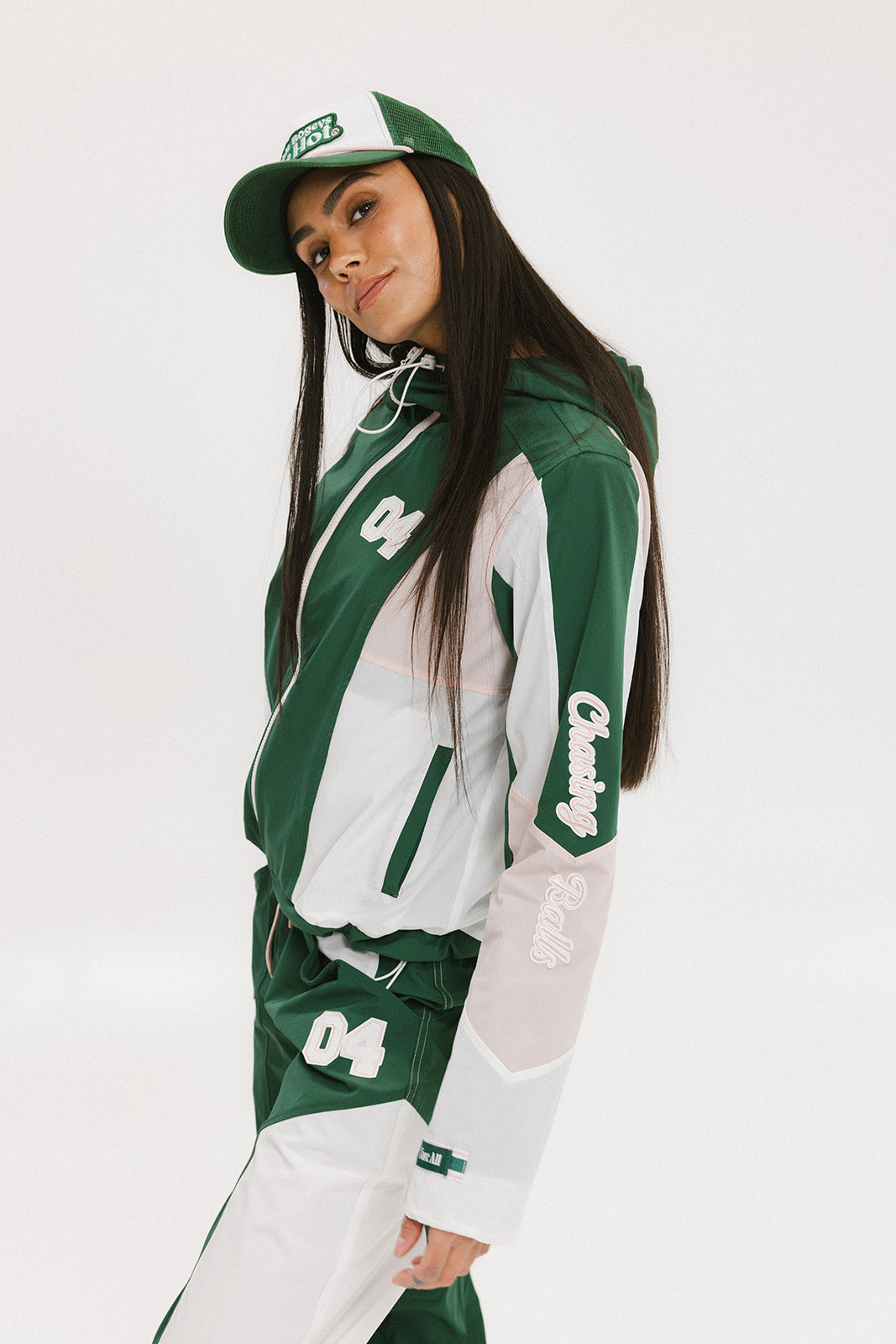 Caitlin Warm-Up Jacket - Green/Pink – foreall.com