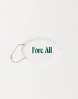 White coin pouch with 'Fore All' text on a white background