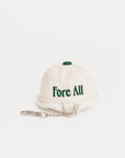 White cap with 'Fore All' text on a white background
