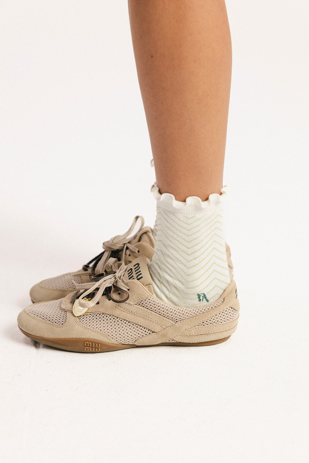 Maude Ruffle Sock - Putting Green/White Chevron