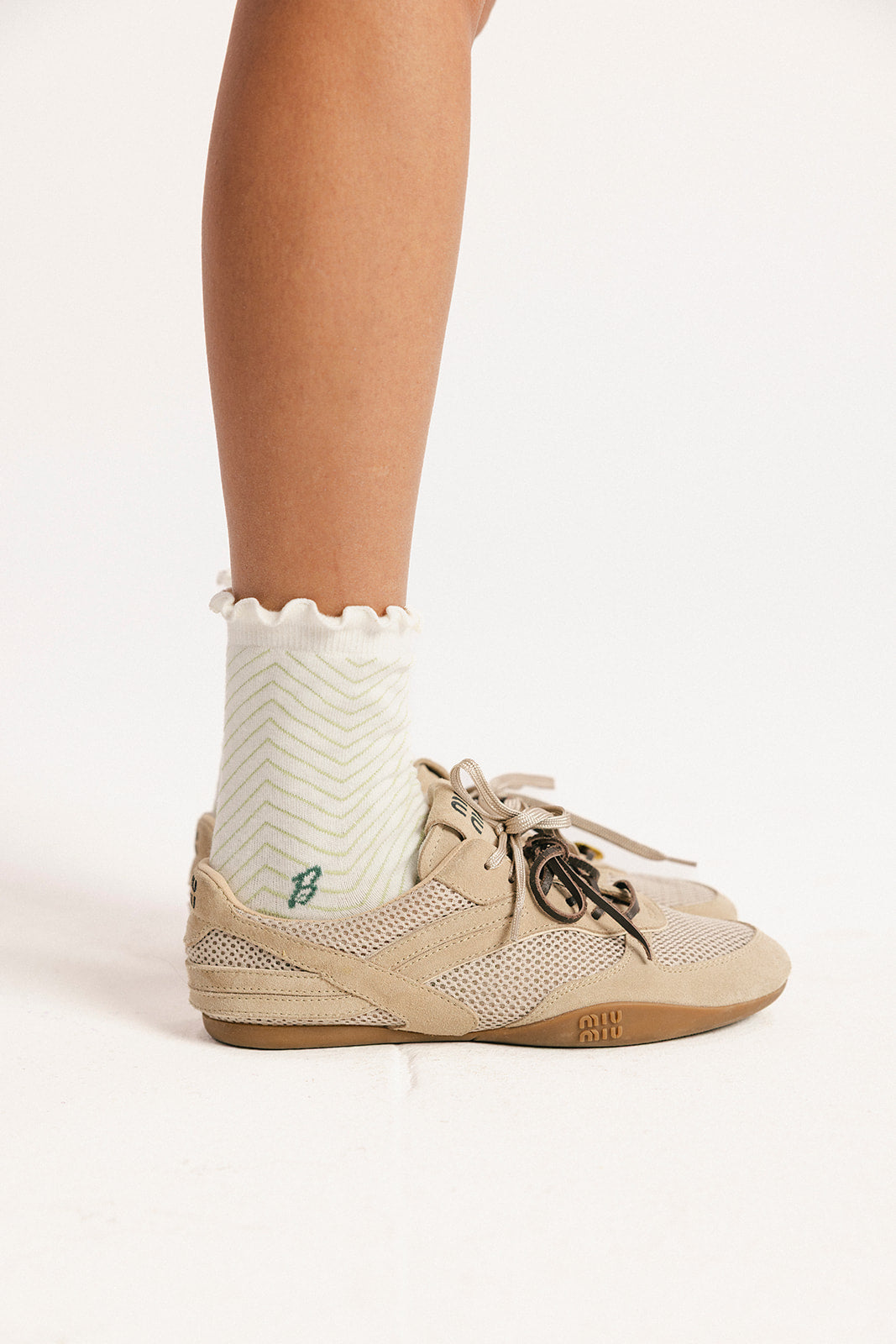 Maude Ruffle Sock - Putting Green/White Chevron