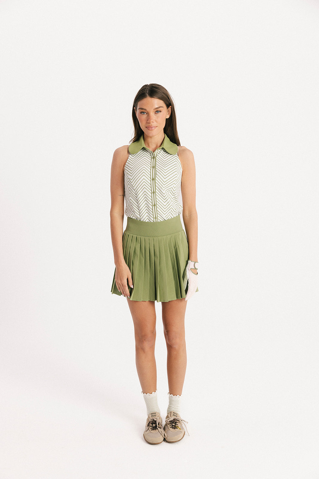 Palm Pleat Skirt - Putting Green