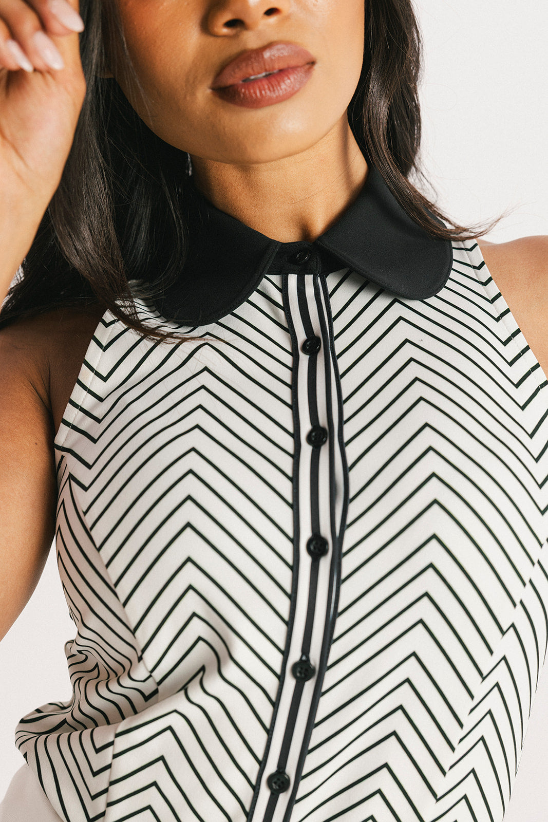 Barbie Top - White/Black Chevron