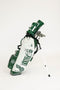 Green and white golf bag with clubs on a white background