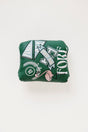 Green Mandy Mallet Cover with white text and designs on a white background