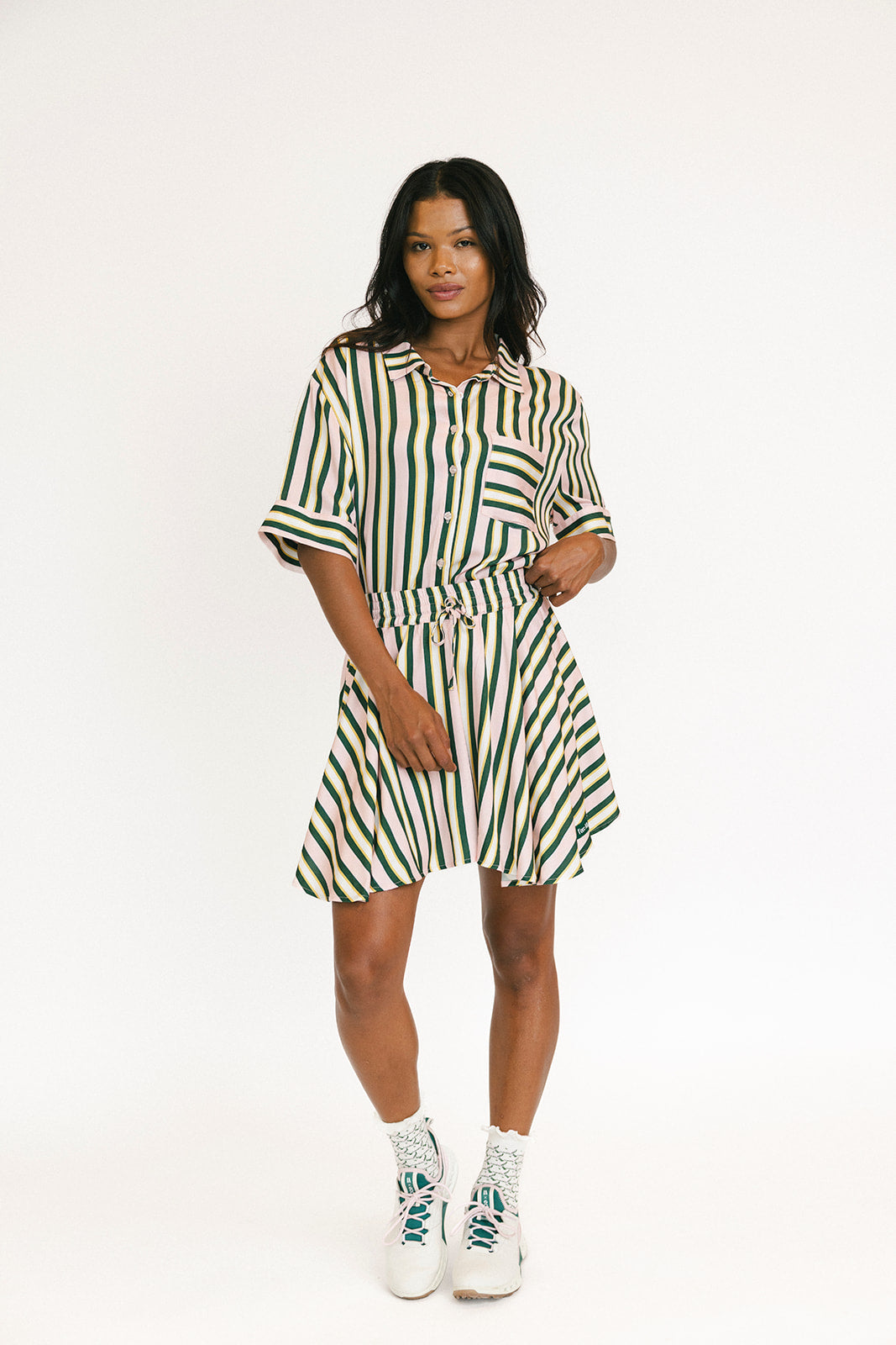 slim fit dress slacks Buy Superstar Green Striped Drop Shoulder Cotton T-Shirt Dress from Westside