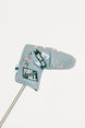 Smoke blue Fore All golf club head cover with decorative patterns on a white background