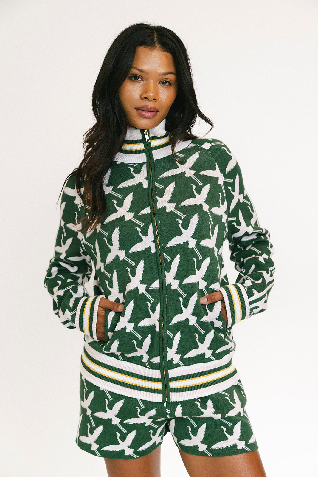 Flora Knit Jacket - Green Flamingo - xs