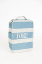 Blue and white striped shoe bag with 'FORE' text on a white background