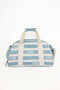 Striped Boston bag with 'FORE' text on a white background