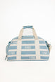 Striped Boston bag with 'FORE' text on a white background