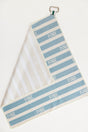 Striped towel with 'FORE' text on a white background