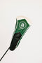 Green and black golf club head cover with a logo on a white background.