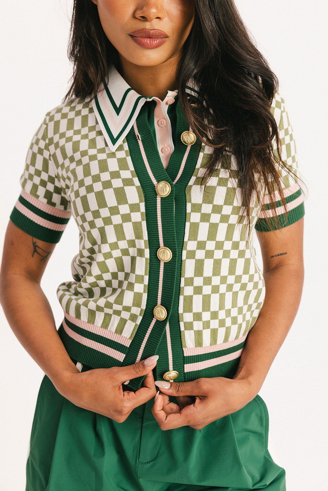 Confidence Cardigan - Putting Green/White Checkered