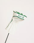 Golf club head cover with 'Fore All' text on a white background