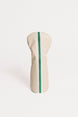 Beige golf club head cover with green stripe on a white background