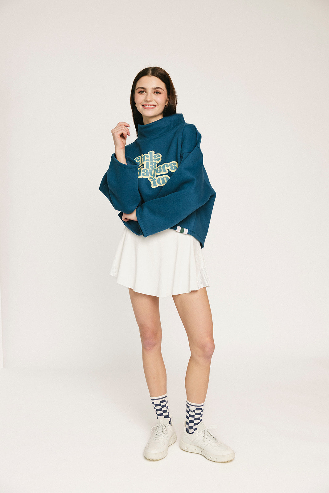 Diana Mock Neck Sweatshirt - Girls Is Players Too Indigo – foreall.com