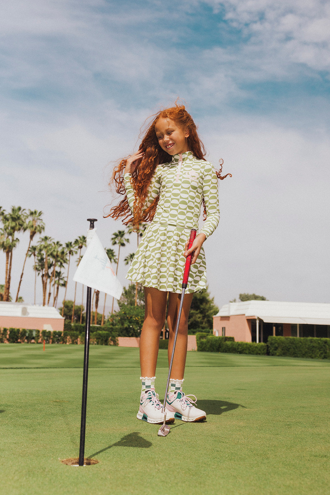 Youth Sasha Skirt - Putting Green/White Retro