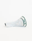White golf club head cover with 'Fore All' text on a white background