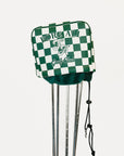 Green and white checkered golf cover with 'FORE ALL' and 'Golf Club' text on a white background