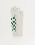 Green and white checkered glove on a light gray background