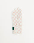 Pair of gloves with a checkered pattern on a white background